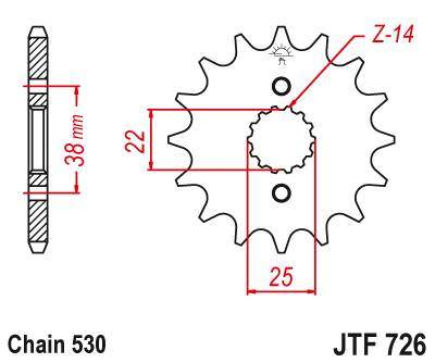 JT JTF726.15 Přední kolečko (pastorek), 15 zubů, 530