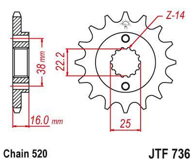 JT JTF736.13 Přední kolečko (pastorek), 13 zubů, 520