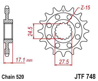 JT JTF748.14 Přední kolečko (pastorek), 14 zubů, 520