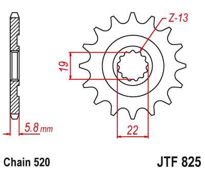JT JTF825.13 Přední kolečko (pastorek), 13 zubů, 520