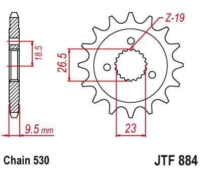 JT JTF884.21 Přední kolečko (pastorek), 21 zubů, 530