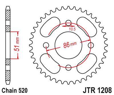 JT JTR1208.44 Zadní kolečko (rozeta), 44 zubů, 520