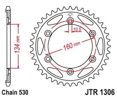JT JTR1306.40 Zadní kolečko (rozeta), 40 zubů, 530 HONDA CBR 1000 RR 04-05, VTR 1000SP1/SP2 00-06