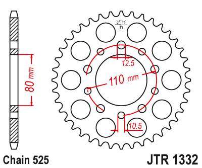 JT JTR1332.37 Zadní kolečko (rozeta), 37 zubů, 525 HONDA GB 500 89-90, CMX 450 REBEL