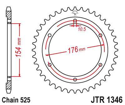 JT JTR1346.43 Zadní kolečko (rozeta), 43 zubů, 525 HONDA VFR800 V-TEC (ABS) 14-17, VFR800X CROSSRUNNER 15-17