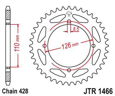 JT JTR1466.46 Zadní kolečko (rozeta), 46 zubů, 428 KAWASAKI KX 650 02-15, KLX 125 10-14