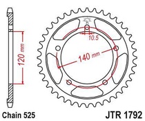 JT JTR1792.42 Zadní kolečko (rozeta), 42 zubů, 525 SUZUKI GSR 750 11-16, GSXR 750 00-03, DL 1000 15-16, GSX 750S pro SUZUKI DL 1000 V STROM rok výroby 2009