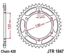 JT JTR1847.57 Zadní kolečko (rozeta), 57 zubů, 428 YAMAHA TDR 125 93-99