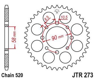 JT JTR273.44 Zadní kolečko (rozeta), 44 zubů, 520 HONDA XL 125V VARADERO 01-13