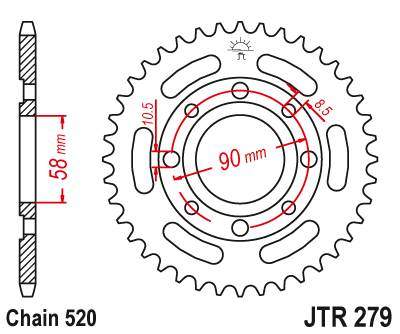 JT JTR279.39 Zadní kolečko (rozeta), 39 zubů, 520 HONDA CA 125 REBEL 95-01