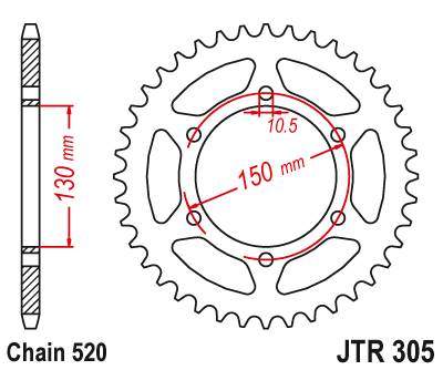 JT JTR305.46 Zadní kolečko (rozeta), 46 zubů, 520 HONDA NX 650 95-01, YAMAHA XJ 6 09-15