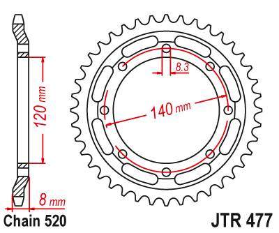 JT JTR477.43 Zadní kolečko (rozeta), 43 zubů, 520
