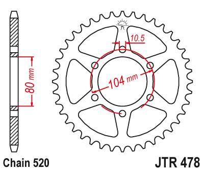 JT JTR478.45 Zadní kolečko (rozeta), 45 zubů, 520 KAWASAKI ZXR 400 (88-02), Z800 (13-14)