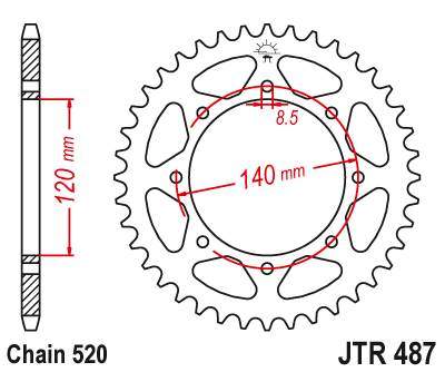 JT JTR487.38 Zadní kolečko (rozeta), 38 zubů, 520 KAWASAKI BJ 250 ESTRELLA 95-00