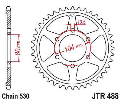 JT JTR488.42 Zadní kolečko (rozeta), 42 zubů, 530 KAWASAKI ZRX 1200 R/S 01-06, ZXR 750 91-92