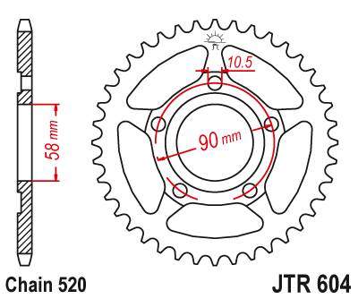 JT JTR604.44 Zadní kolečko (rozeta), 44 zubů, 520 HONDA NSR 125R 89-02