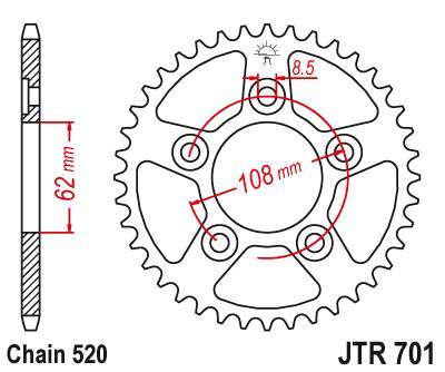 JT JTR701.40 Zadní kolečko (rozeta), 40 zubů, 520 APRILIA RS 125 93-05, TUAREG WIND 125 89-00
