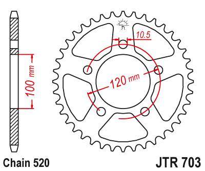 JT JTR703.44 Zadní kolečko (rozeta), 44 zubů, 520 APRILIA PEGASO 650 STRADA/TRIAL 05-09