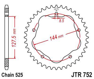 JT JTR752.43 Zadní kolečko (rozeta), 43 zubů, 525 DUCATI 848/916/996/1000/1100 (nutný adapter JTA750B)