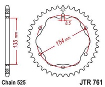 JT JTR761.41 Zadní kolečko (rozeta), 41 zubů, 525 DUCATI MONSTER 1200/S 14-18, PANIGALE 1103 18 (potřebný adapter JTA760B nebo JTA770B)