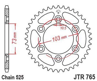 JT JTR765.43 Zadní kolečko (rozeta), 43 zubů, 525