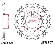 JT JTR807.47 Zadní kolečko (rozeta), 47 zubů, 525 SUZUKI GSF 650 BANDIT 07-15, GSX 650 F 08-15