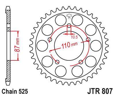 JT JTR807.48 Zadní kolečko (rozeta), 48 zubů, 525 SUZUKI GSF 650 BANDIT 07-15, GSX 650 F 08-15