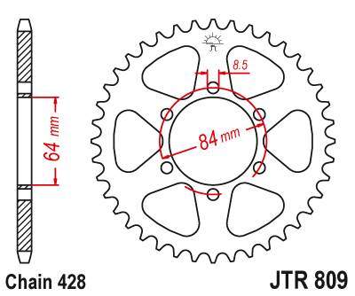 JT JTR809.44 Zadní kolečko (rozeta), 44 zubů, 428 SUZUKI DR 125SE 94-00