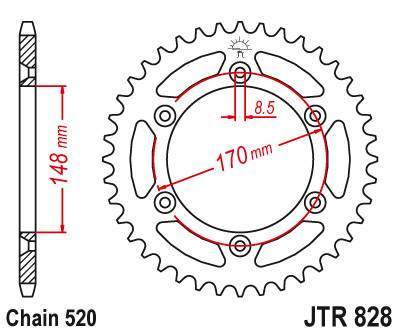 JT JTR828.42 Zadní kolečko (rozeta), 42 zubů, 520 SUZUKI DR 600 (85-89), DR 650 (90-95)