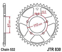 JT JTR830.45 Zadní kolečko (rozeta), 45 zubů, 532