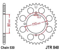JT JTR840.38 Zadní kolečko (rozeta), 38 zubů, 530 YAMAHA XS 400