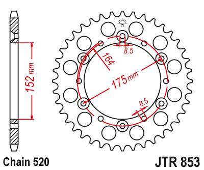 JT JTR853.44 Zadní kolečko (rozeta), 44 zubů, 520 YAMAHA TT600 R 98-03, TT600S 93-95