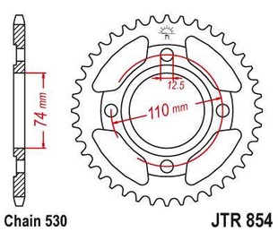 JT JTR854.38 Zadní kolečko (rozeta), 38 zubů, 530 YAMAHA XS 400 77-81 OHC