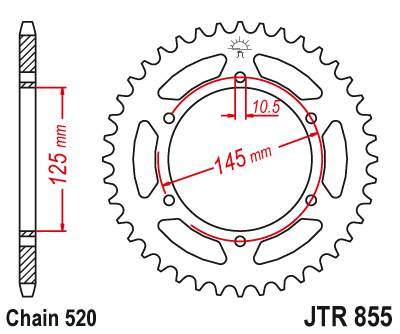JT JTR855.45 Zadní kolečko (rozeta), 45 zubů, 520 YAMAHA XT 660 R/X 04-14, XT 600Z 08-12