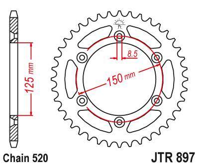 JT JTR897.38 Zadní kolečko (rozeta), 38 zubů, 520 KTM 620 DUKE, (95-98) 625 SMC (04-), 640 LC4 (00-03), 660 SMC, HUSABERG FS570 (10-11)