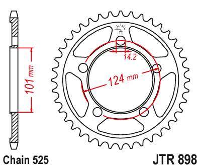 JT JTR898.37 Zadní kolečko (rozeta), 37 zubů, 525 KTM 950/990/1190 RC8 /DUKE/ SUPERMOTO