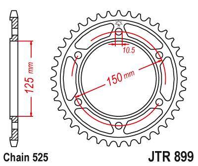 JT JTR899.42 Zadní kolečko (rozeta), 42 zubů, 525 KTM 950/990/1190 ADVENTURE / R LC8 03-16