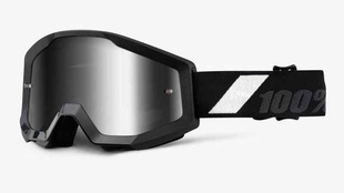 MX brýle 100% Strata Goliath černá, stříbrné chrom plexi s čepy pro slídy