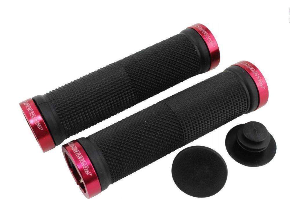 PROGRIP gripy PG999 ATV/JET SKI/MTB (22+22mm, délka 120mm) barva černá s červenou koncovkou LOCK ON (999-107)