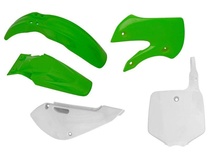 RACETECH kompletní plasty KAWASAKI KX 65 01-19, barva OEM zelená bílá (tabulka)