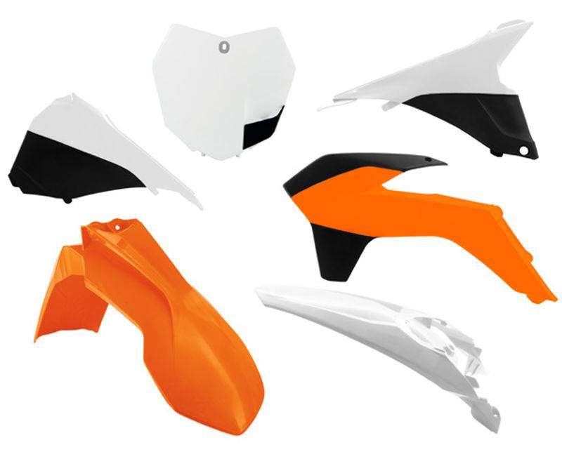 RACETECH kompletní plasty KTM SX-SXF 125/150/250/350/450 13-15, barva OEM bílá černá oranžová (s krytem filtru) (KT515E999)