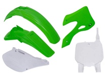 RACETECH kompletní plasty KAWASAKI KX 125/250 99-02, barva OEM zelená bílá (tabulka) (KA200E999)