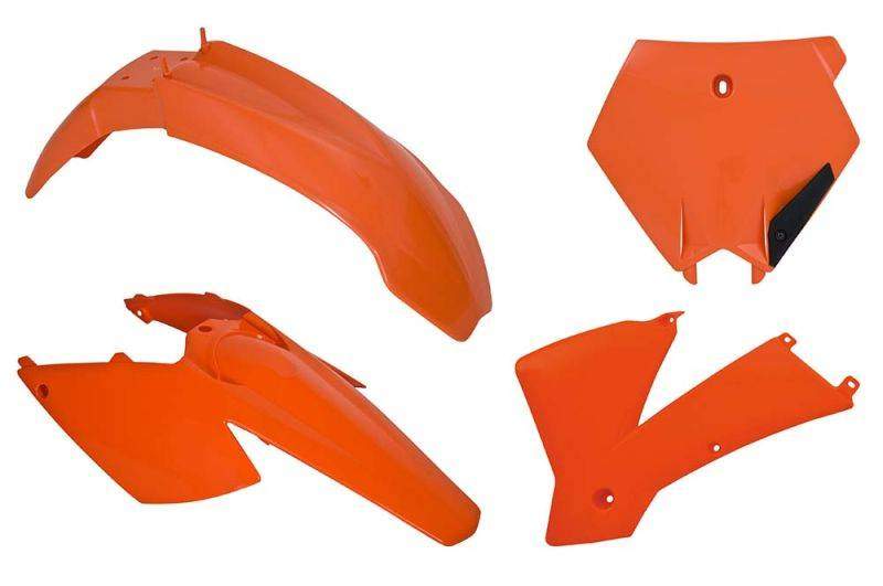 RACETECH kompletní plasty KTM SX/SXF 250-450 03, SX/SXF 04, EXC/EXCF 04, barva oranžová (tabulka) (KT501B127)