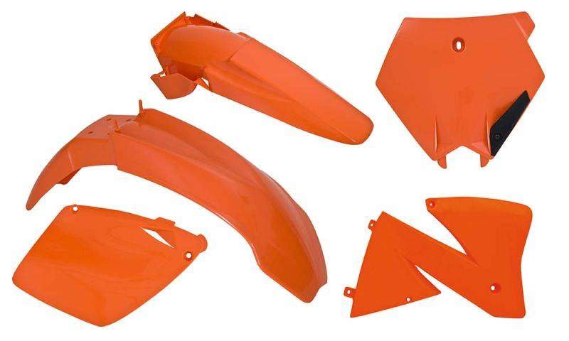 RACETECH kompletní plasty KTM SXF 400-520 00, EXC/EXCF 00-02, barva oranžová (tabulka) (KT500E127)