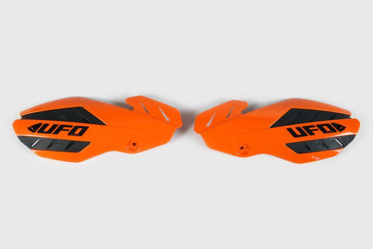 UFO kryty rukojetí FLAME KTM SX 125 14-15, EXC 125 14-16, barva oranžová/bílá (s uchycením)