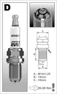 Zapalovací svíčka Brisk DR14BSXC řada Premium EVO pro motorku