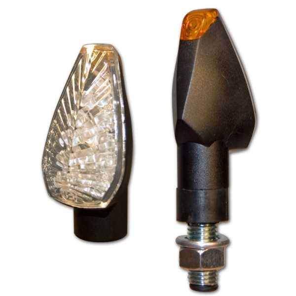 LED blinkry PEAK na motorku, čiré konvexní sklo, černé krátké blinkry, M10