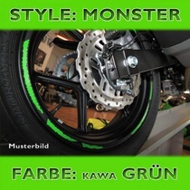 Proužky na ráfky Monster, Kawasaki zelená, 7mm široké, pro 16-19 palcová kola pro KAWASAKI Z 1000 SX - ABS rok výroby 2012