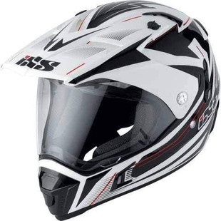 IXS HX 297 enduro přilba bíločernočervená helma se sluneční clonou na motorku