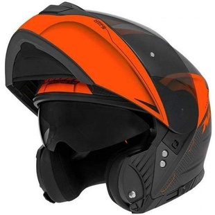 NOX N965 EKO černá matná oranžová fluo výklopná přilba na motorku, s pinlock folií